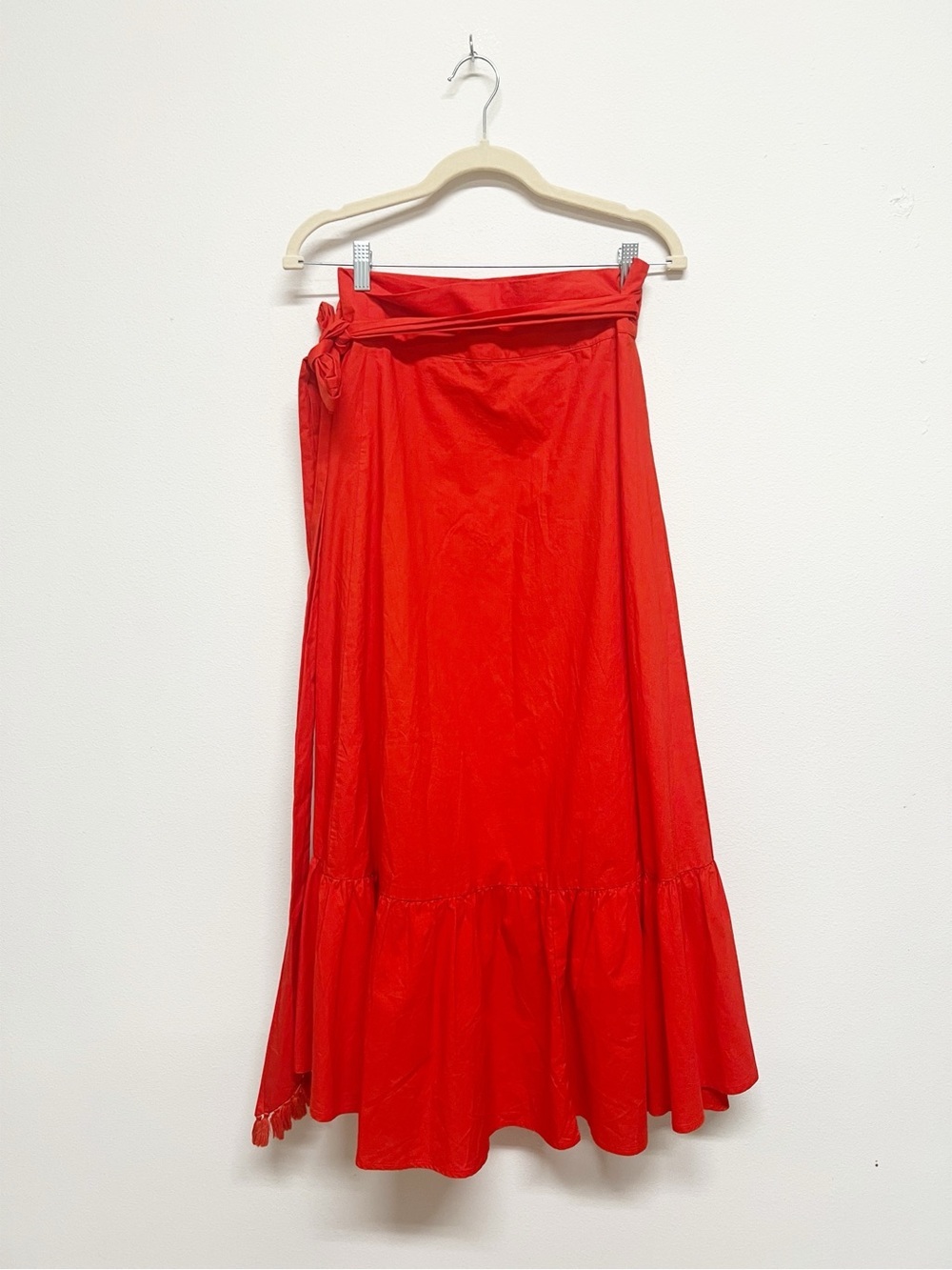 Roller Rabbit Womens Scarlet Asymmetric Ruffle Hem Wrap Cotton Maxi Skirt Size S - Picture 2 of 9